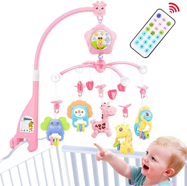 Baby Mobile Toy Crib with Lights and Music,Remote,Projector Pack and Play (Pink-
