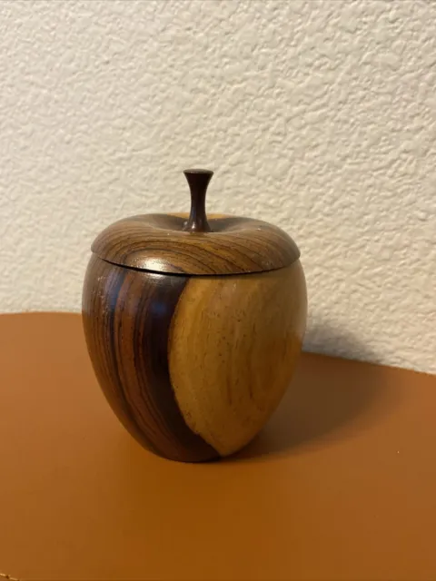 Vintage Wood Apple Trinket Box With lid/stem Wooden Storage