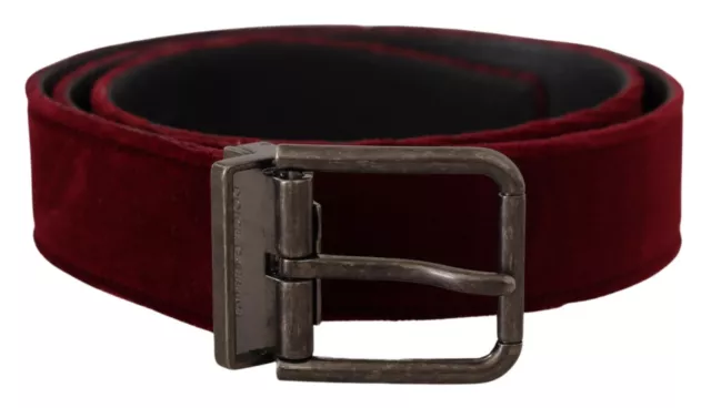 DOLCE & GABBANA Belt Maroon Velvet Leather Wide Vintage Metal Buckle 90cm / 36in