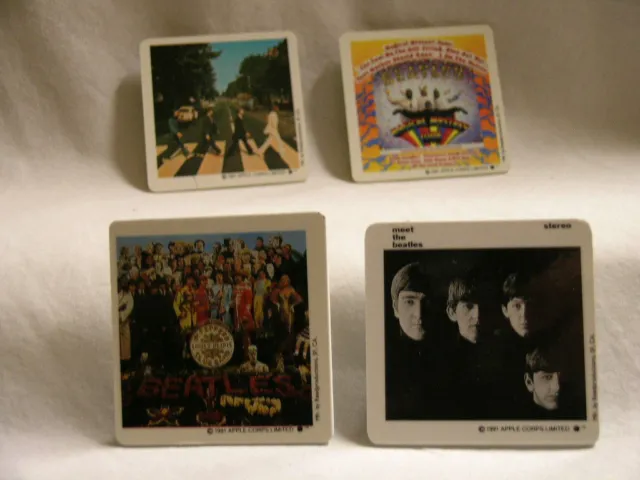 THE BEATLES Four (4) square promo only pinback buttons Abbey Road Sgt Peppers