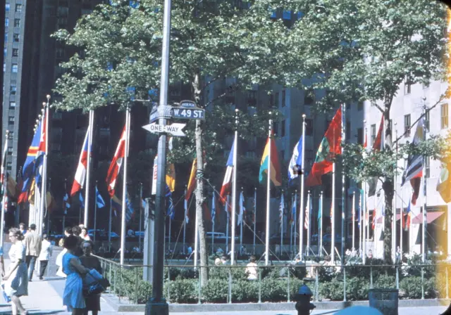 ONYC2 Original Slide - 1960's New York City W. 49th Street Nations Flags  #90