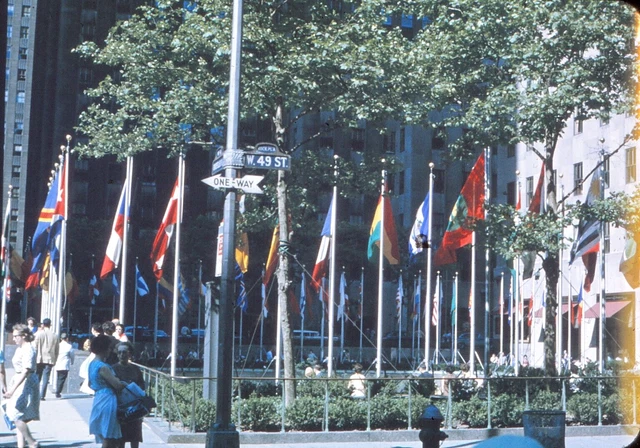 ONYC2 Original Slide - 1960's New York City W. 49th Street Nations Flags  #90