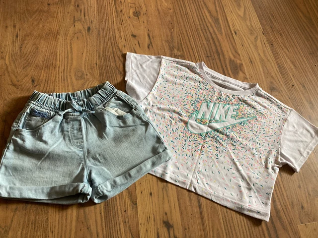 Girls Next denim shorts & Nike Crop T-shirt age 5-6 years