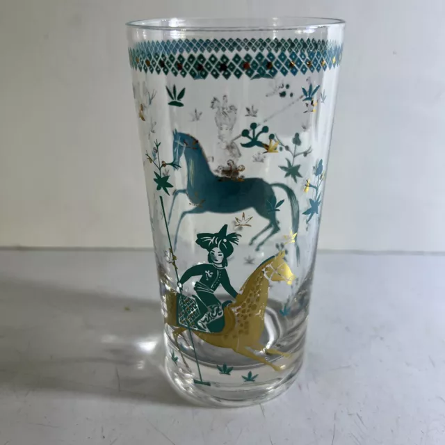 Vintage MCM Hazel Atlas Persian Polo Players Glass 5.5 In