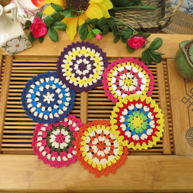 4pcs 11cm Round Cotton Crochet Lace Table Cup Mat Doilies Placemat Coaster Decor