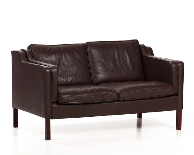 Vintage Danish Mid Century Stouby 2 Person  Brown Leather Sofa