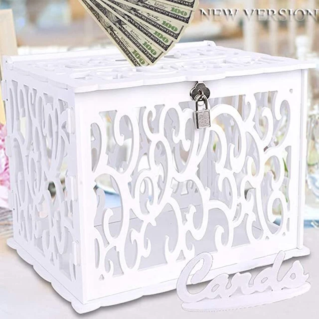 Wedding Card Box PVC Hollow Wedding Envelope Box with Lock and Card Sign Upgr...