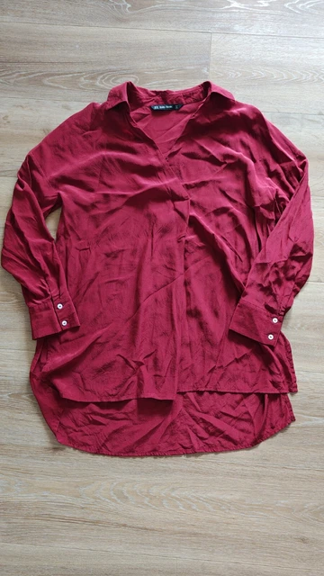 ZARA CAMICIA LUNGA in seta rossa tunica manica lunga seta Seta XS EUR 29 00 PicClick IT