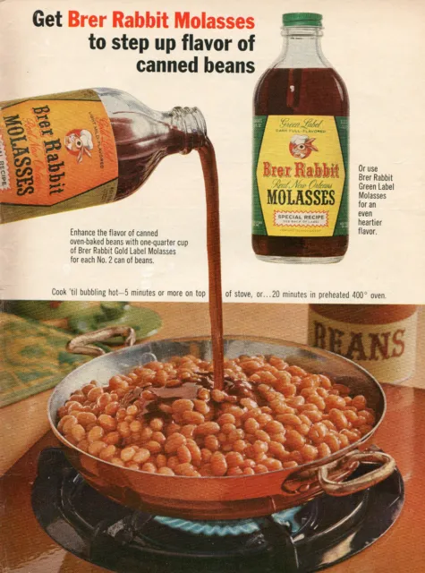 1965 Print Ad of Green & Gold Label Brer Rabbit Molasses Baked Beans