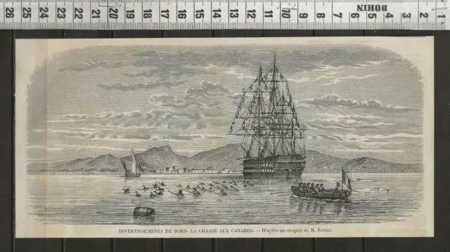 G325 / Engraving 1858 / Entertainments De Board La Hunting Aux Ducks