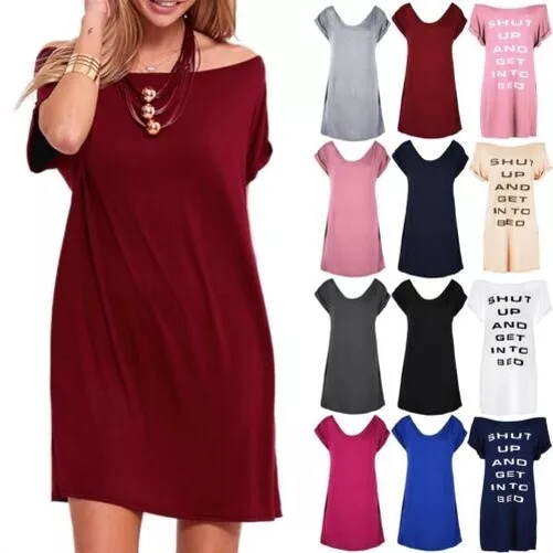 Mujer Hombro Descubierto Bardot Vestido Top Holgado Camisón Noche Ropa Pj Camisa