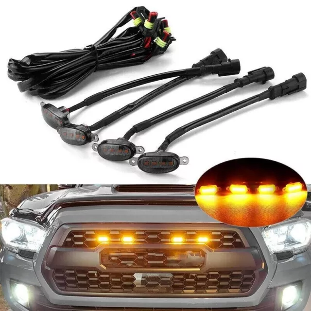 Set Of 4 Amber/Yellow Front Grille Led Marker Lights 4X4 Truck For Ford Ranger