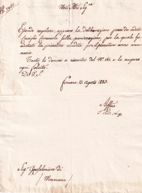 Zz708-Autografo Tommaso Cardinal Arezzo Legato Di Ferrara