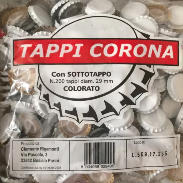 N°200 TAPPI CORONA ⌀ 29 mm con bidul bassa - BIANCO -  per vino birra spumante