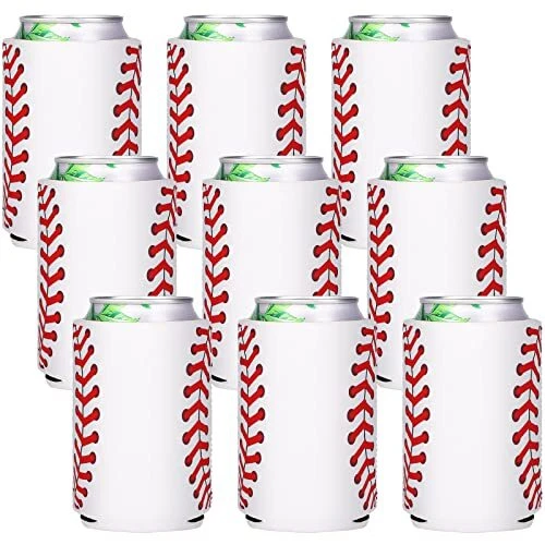 Baseball Slim Can Cooler Sleeves: Neoprene, Pack of 9