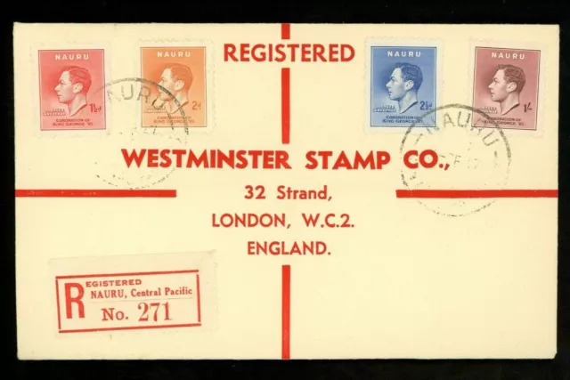 Postal History Nauru #35-38 Registered George VI Coronation 1937 Great Britain