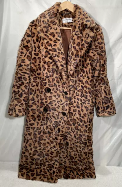 Helene Berman Size UK 8 Double Breasted Faux Fur Leopard Long Coat rrp £200