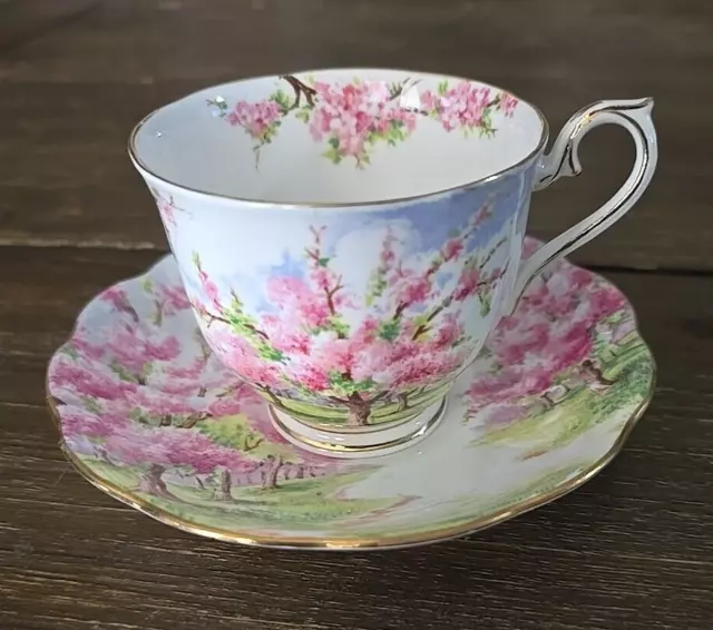 Royal Albert Blossom Time Bone China Footed Teacup Saucer Pink Flowers Trees