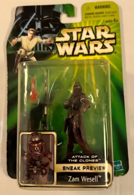 Star Wars Attack of The Clones Zam Wesell Sneak Preview Figure Hasbro New