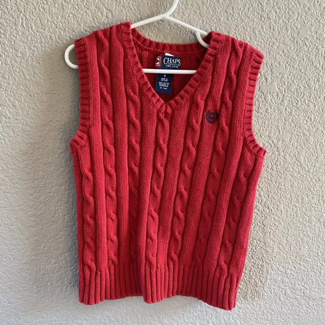 Chaps Boys Red Cable Knit Cotton Sweater Vest Size 6 Holiday Pictures Preppy