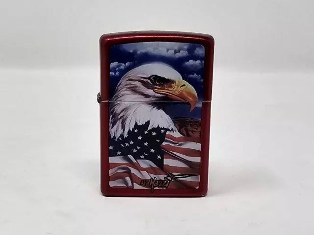 Zippo 2009 Mazzi Eagle With American Flag Red Lighter Usa Flag