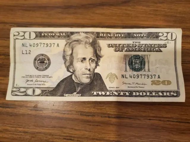 $20 US Dollar Bill, Serial Number Misprint Error Note