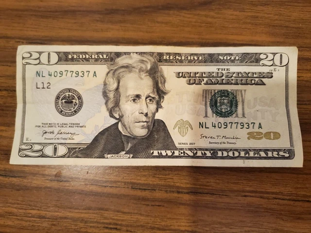 $20 US Dollar Bill, Serial Number Misprint Error Note
