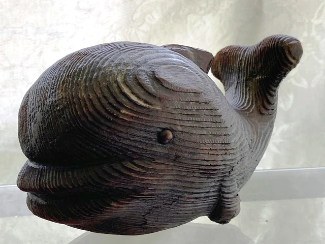 Unique Hand-carved Heavy (Iron?) Wood Whale Sculpture--Nothing Like It on eBay!