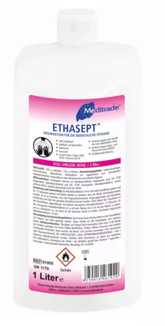 Meditrade Ethasept Haut-& Händedesinfektionsmittel 1 Liter begrenzt viruzid VAH