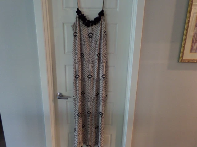 New Classic HAUTE HIPPIE black sequined cream maxi slim fit strappy dress sz S/M