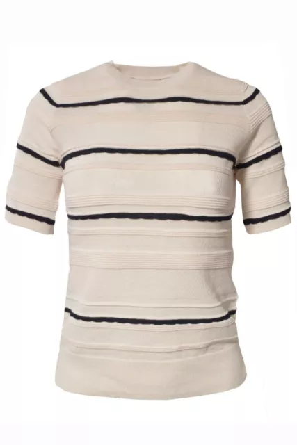 Oasis Womens Ivory Cream Stripe Short Sleeve Jumper Ribbed Knit Top Crew Neck