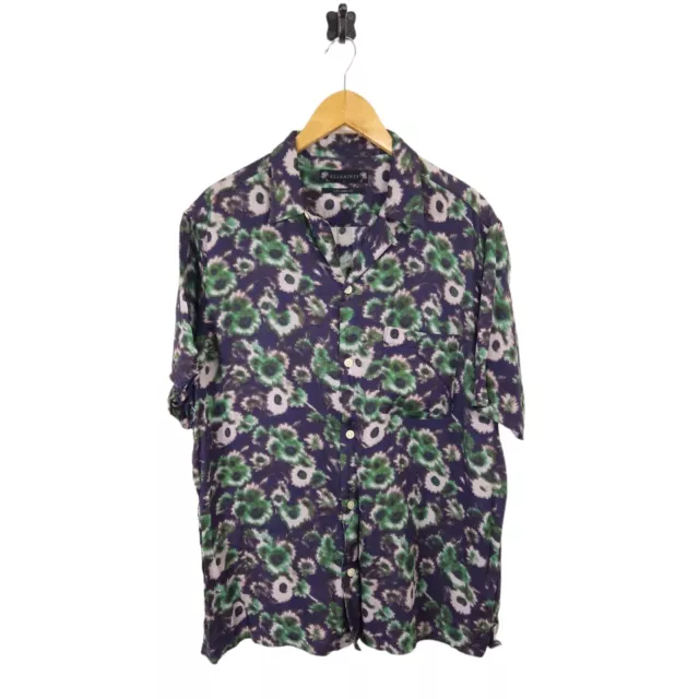 Mens Large All Saints Florax Viscose Floral Shirt Short Sleeve Relaxed Fit