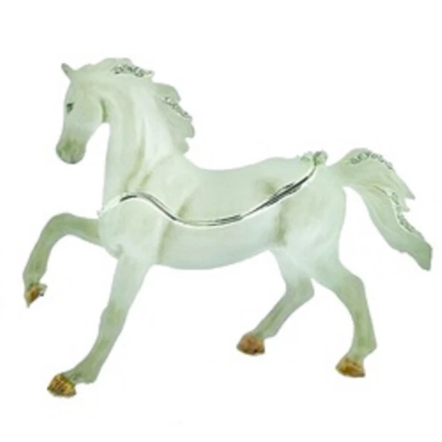 White Arabian Horse Bejeweled Enamel Jewelry Trinket Keepsake Box Container New