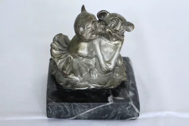Décoratif Figurine Metal " Couple " Sur Base de Pierre Plaqué Argent? #10544