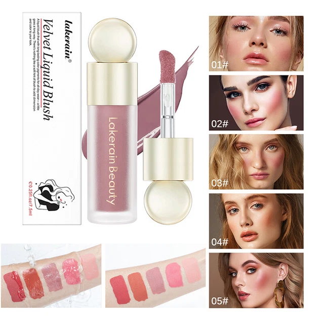 Viso polvere liquida rosso trucco bellezza guancia opaca rosso opaco contorno viso↑