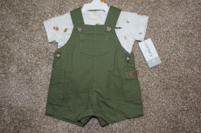 Carter's Safari Shortall Summer Green Outfit Set Baby Boys Size Newborn NB NWT