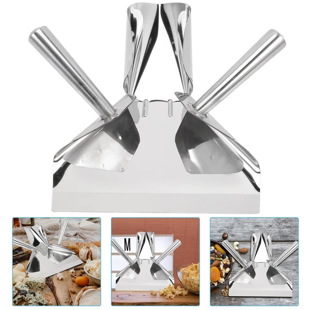 Pátula de virutas con doble mango acero inoxidable cuchara para servir plateada