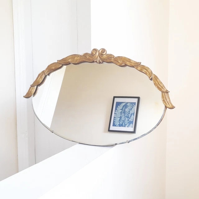 19TH CENTURY ORNATE Half Gold Gilt Plaster Wall Mirror Rococo Baroque