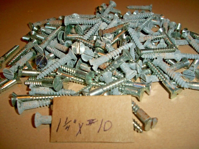 70 - New-Old Stock, Slotted Flat Head Steel Wood Screws 1 1/4" Long X #10=3/16"