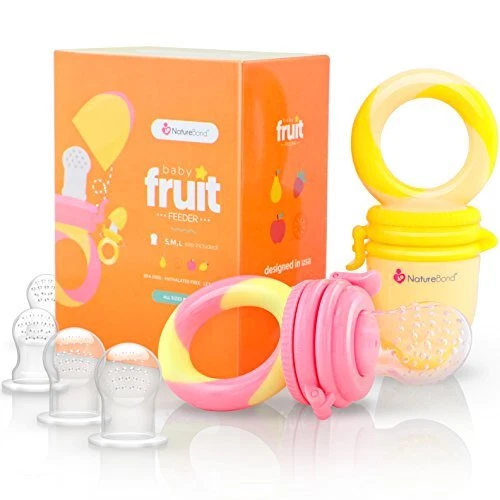 Baby Food Feeder/Fruit Feeder Pacifier (2 Pack) Peach Pink and Lemonade Yellow