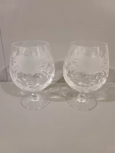 Pair Of Royal Brierley Crystal  Honeysuckle Pattern Brandy Glasses