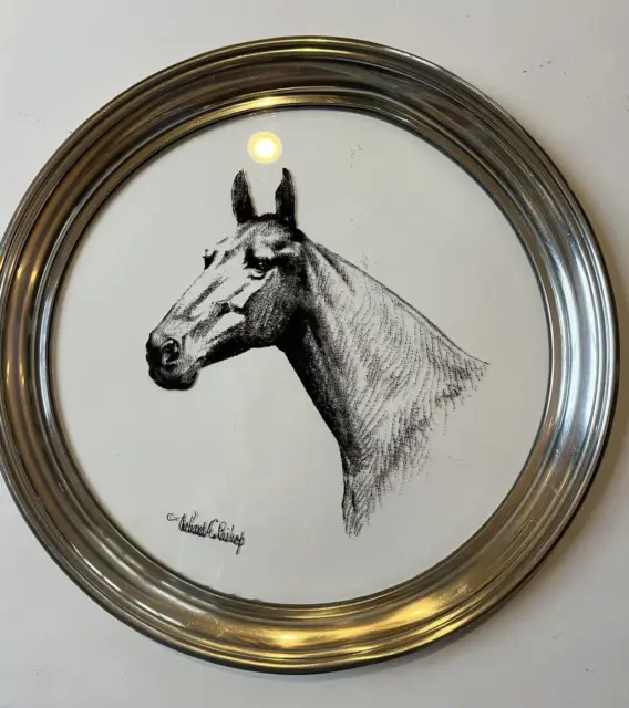 Richard E Bishop Horse Head Painted Pewter Tray Rare