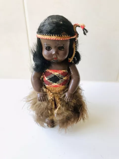 VINTAGE  ‘Sleeping Eyes’  New Zealand Maori Woman Doll - Hard Plastic 1960’s
