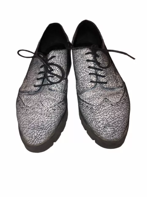 Shellys London Cracked Wingtip Oxford Shoes Womens 38 7 Chunky Platform Gray 2
