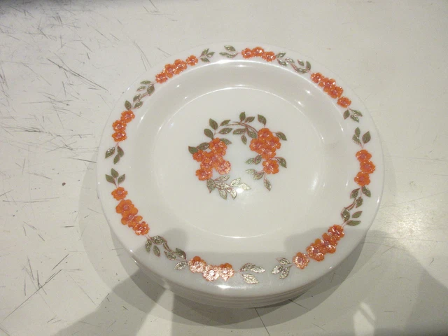 LOT DE 6 Assiettes Creuses Arcopal Scania Fleurs Orange Annees 70 EUR