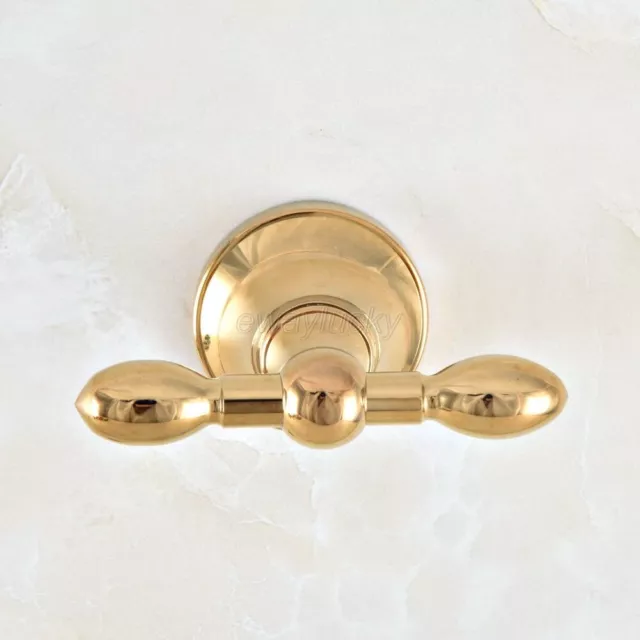 Gold Color Brass Bathroom Coat Robe Hat Clothes Towel Double Hooks Wall Hanger