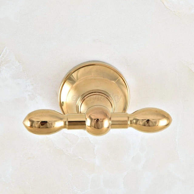 Gold Color Brass Bathroom Coat Robe Hat Clothes Towel Double Hooks Wall Hanger