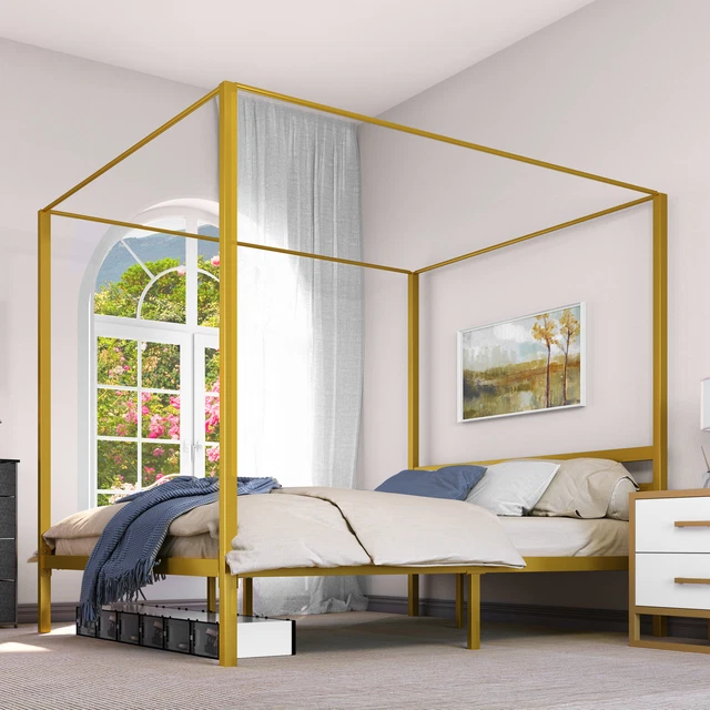 TAUS King Size Metal Four Poster Canopy Bed Frame 14" King Bed Frame Platform TAUS King Size Metal Four Poster Canopy Bed Frame 14" King Bed Frame Platform