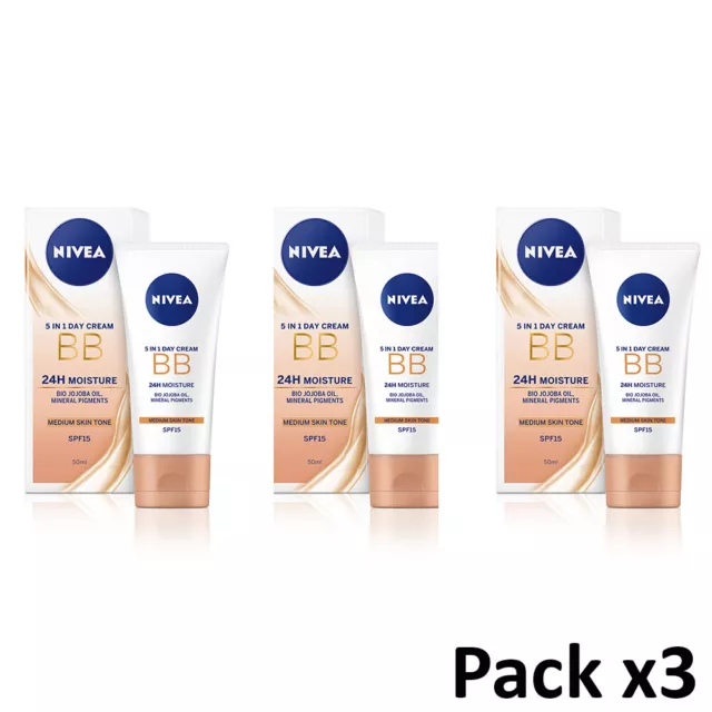 NIVEA Damen BB Creme Tagescreme Farbton mittlerer Hautton 50 ml 3er Pack