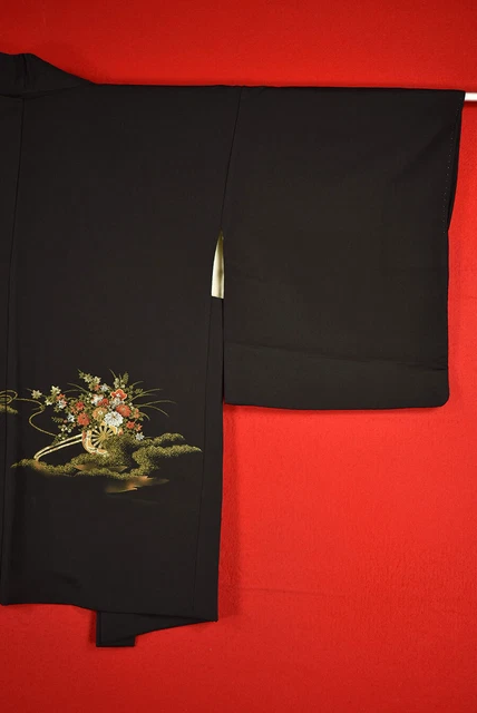Vintage Japanese Kimono Silk Antique BORO Black HAORI Kusakizome Woven/A806/545 2